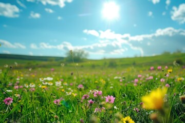 Fototapeta premium Spring Meadow Wildflowers Under a Sunny Sky
