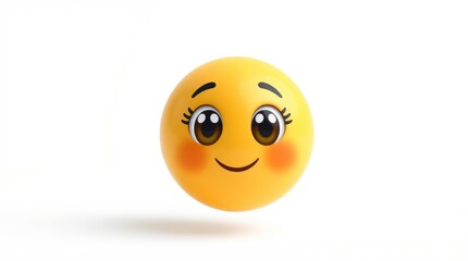 Fototapeta premium A cheerful emoji with large, expressive eyes and rosy cheeks embodies joy and positivity. Its vibrant yellow color invites smiles and warmth, enhancing any conversation