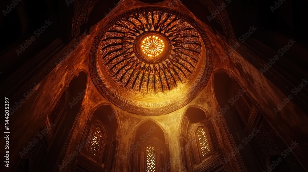 Aufkleber interior view of a dome with circular patterns and light streaming down.