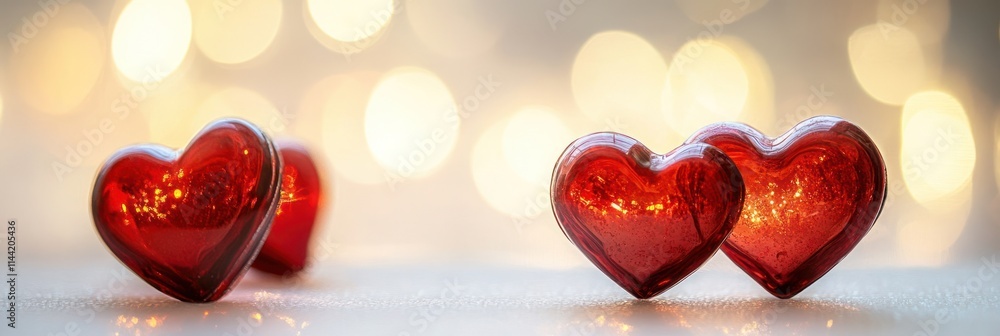 Poster red hearts with bokeh lights.