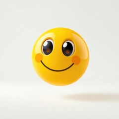 Fototapeta premium A cheerful yellow smiley face with big eyes and rosy cheeks appears to float gracefully against a light background, exuding an inviting sense of happiness and joy