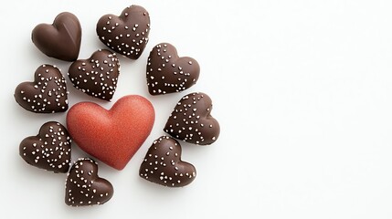 Fototapeta premium An assortment of chocolate hearts arranged in a beautiful circle