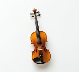 Fototapeta premium An elegant wooden violin showcasing its beautiful design and craftsmanship against a clean, minimalistic background. Perfect for music enthusiasts and artists alike.