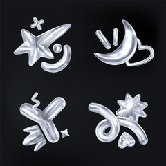 Metallic Silver Abstract Symbols on Dark Background