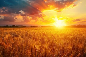 Obraz premium Corn Fields. Stunning Summer Sunrise Landscape in Rural Setting