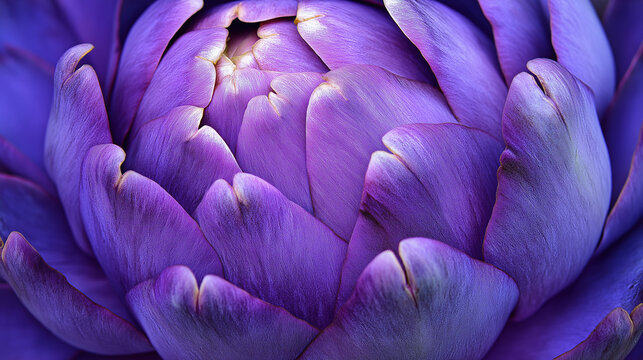 Macro photography of purple artichoke, intricate texture, lavender isolated background.