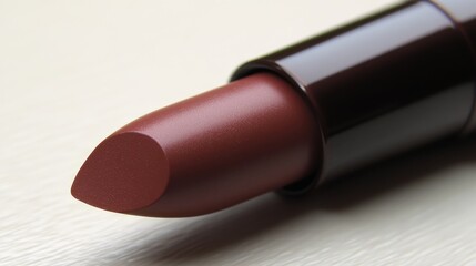 Elegant brown lipstick on light background: beauty and makeup essentials