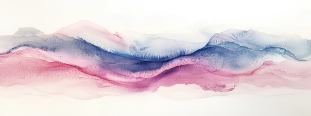 A painting of a mountain range with blue and pink colors