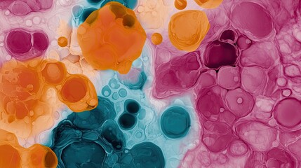 Cancer symptoms lumps concept. A vibrant abstract image featuring colorful bubbles and fluid shapes in rich hues of orange, teal, pink, and purple.