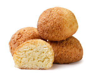 Coconut cookies and half close-up on white. Isolated