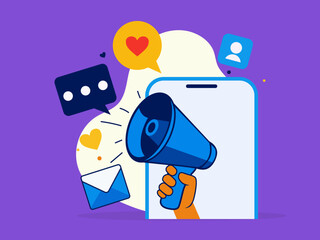 digital marketing modern concept web banner design ad campaign online promotion mobile apps advertising content social networks illustration