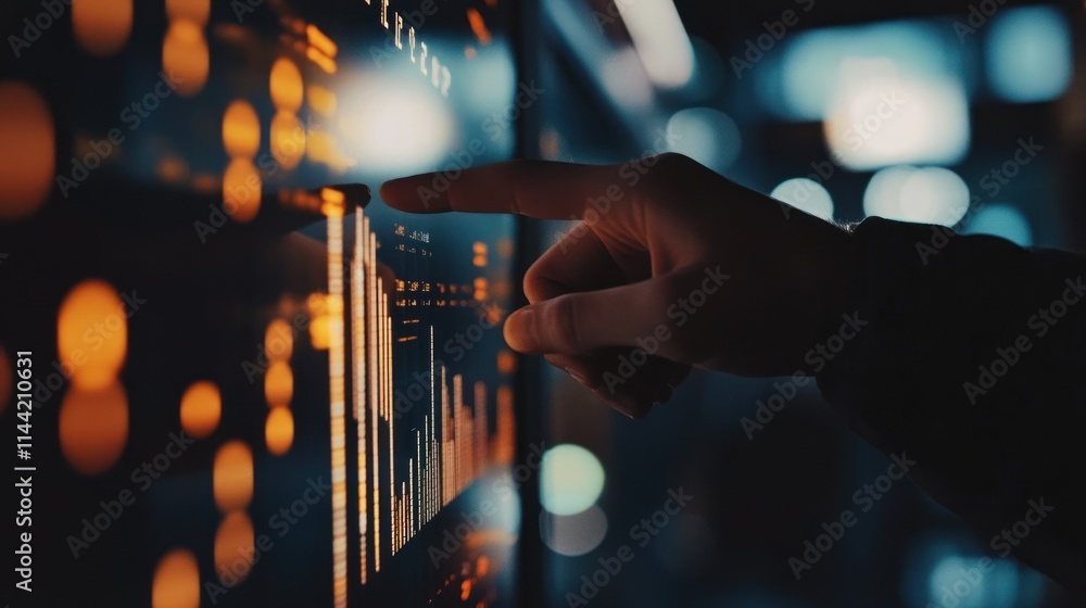 Poster Hand interacts with glowing data display with bokeh.
