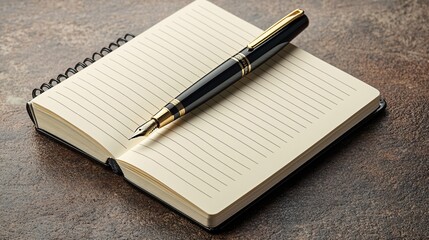 Naklejka premium Mockup of blank space on a spiral notebook, vertical full page with a black and gold pen, perfect for sketches, notes, or to-do lists.