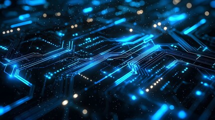 Radiant Tech Background with Blue Circuit Lines