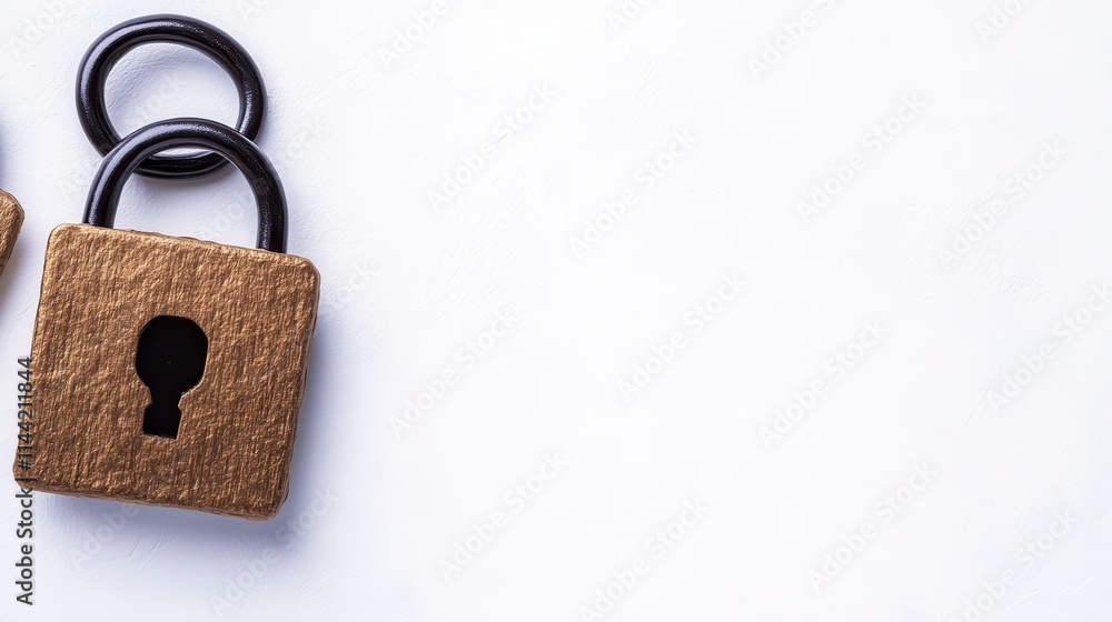 Poster a close-up of a decorative padlock with a keyhole on a light background, symbolizing security and pr
