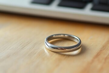 Silver ring on wooden surface