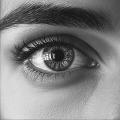 Detailed close-up of a caucasian adult female eye with natural makeup