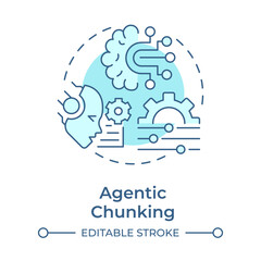 Agentic chunking soft blue concept icon. Information complexity. Level of segmentation strategy in RAG. Round shape line illustration. Abstract idea. Graphic design. Easy to use in presentation