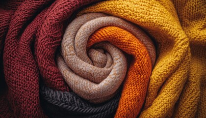 Cozy Autumn Colors Warm Knitted Blankets in Red, Orange, and Brown for a Homely Fall Aesthetic