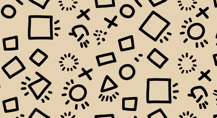 Vibrant Seamless Patterns with Bold Line Art on Colorful Backgrounds
