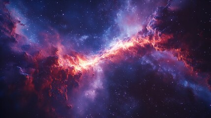 Naklejka premium Vibrant nebula with red and purple cosmic clouds and stars.
