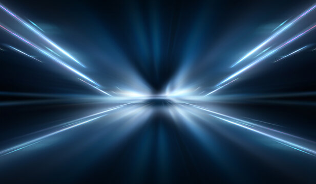 Abstract neon background, rays of light in the dark.