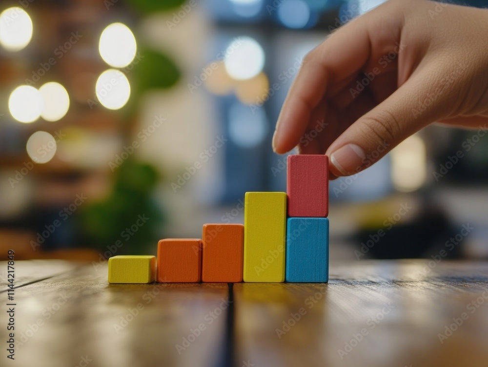 Poster Hand stacking blocks creating a bar graph.