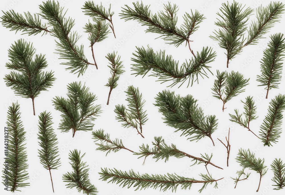 Poster collection of coniferous twigs on a
