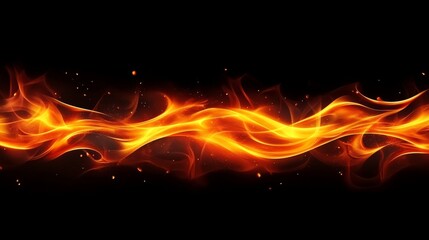Fototapeta premium Burning Flames on Black Background, Abstract Fire Illustration, Blazing Inferno Texture.
