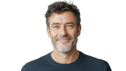 Obraz premium A Middle Aged Man Displaying a Subtle Smirk That Captures a Sense of Confidence and Approachability, Ideal for Branding and Personal Development Contexts.