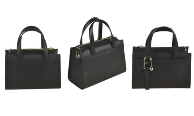 Set of women's classic handbag, fashion bag  transparent background, fashion purse handbag front and back view, Fashionable stylish Shoulder Bag mockup