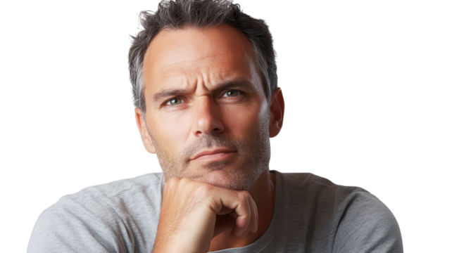 A Thoughtful Middle-Aged Man Reflecting on Life's Experiences and Choices, Perfect for Themes of Introspection, Wisdom, and Personal Growth.