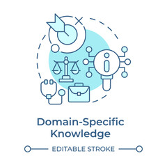 Domain specific knowledge soft blue concept icon. Specialized databases request. Benefit of RAG services. Round shape line illustration. Abstract idea. Graphic design. Easy to use in presentation