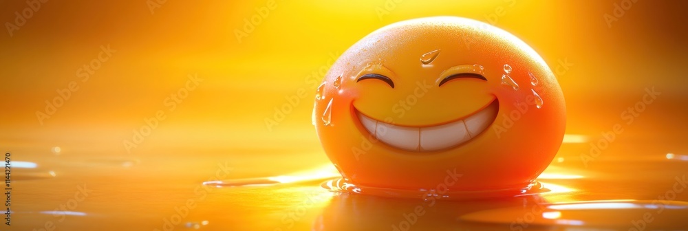 Poster smiling emoticon in liquid, dripping.