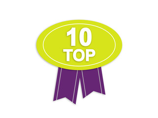 "top 10" badge with ribbon on a transparent background
