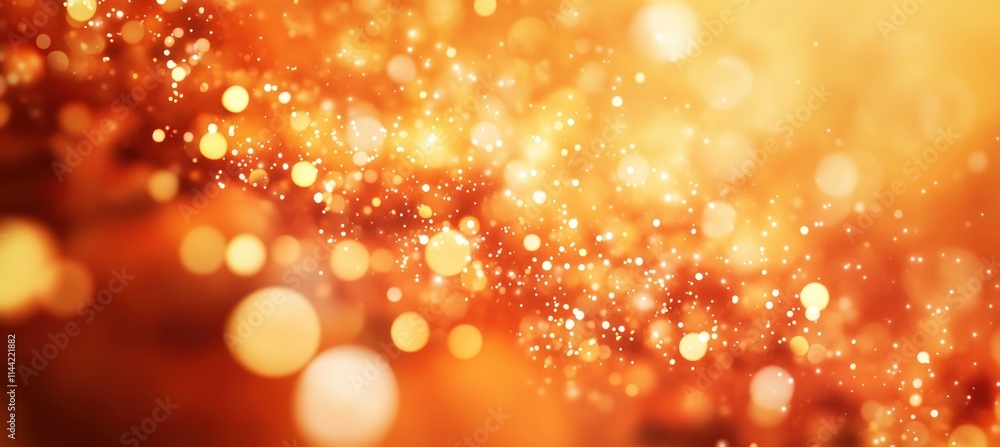Poster orange bokeh lights and sparkling dust, soft abstract background.