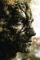 Nature-Infused Human Portrait, Mossy Textured Forest Spirit