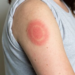 Macro shot of erythema migrans rash with a circular, target-like appearance caused by Lyme disease