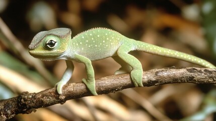 Obraz premium Juvenile chameleon on branch.