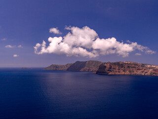 View of the sea and the island of Thirasia from Oia