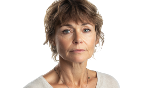 A Middle-Aged Woman Reflecting Deep Contemplation: An Introspective Portrait for Personal and Artistic Use.