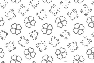 Black and white seamless pattern featuring heart-shaped flowers and butterflies, ideal for childrens coloring activities.