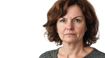 Expressive Middle Aged Woman Raising an Eyebrow for Various Creative Projects and Media Usage.