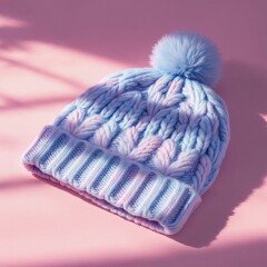 Fototapeta premium Soft Pastel Cable Knit Beanie with Pom Pom - Winter Fashion Accessory