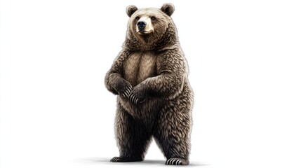 A detailed illustration of a bear standing upright with a friendly expression, drawn in a semi-realistic style, isolated on white