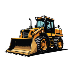 A detailed illustration of a yellow bulldozer powerfully clearing land, showcasing its treads and hydraulics.  Focus on realistic textures and mechanical details.