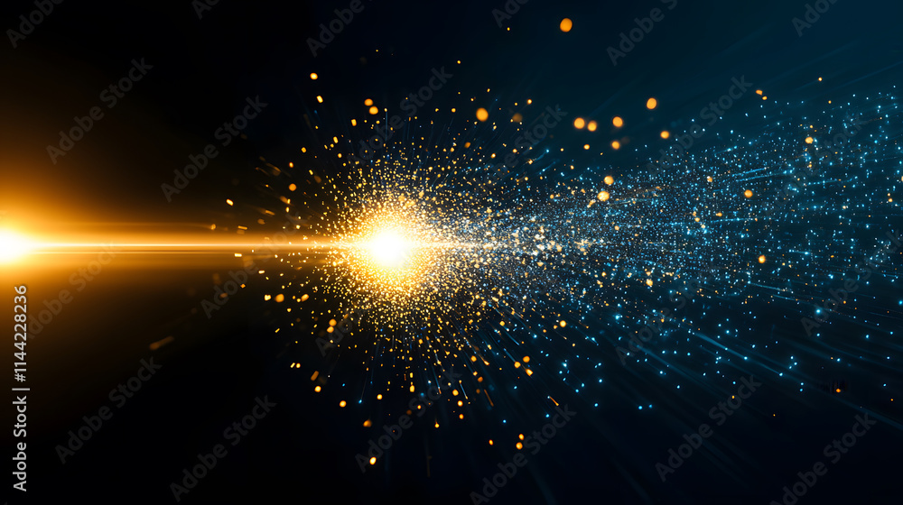 Poster a dazzling burst of light and particles, illustrating the dynamic motion of energy and cosmic phenom