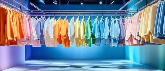 Colorful Sweatshirts Hanging on Rack in Trendy Store