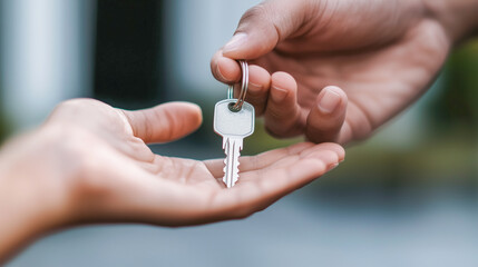 Minimalist close-up of a key handover