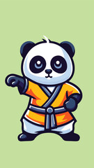 Panda mascot wearing shaolin clothes with a pose ready to fight